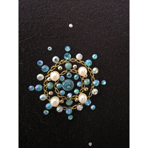 Quacker Factory Black Embellished Snowflake 3/4 Sleeve Top L Jeweled Design - Picture 3 of 7